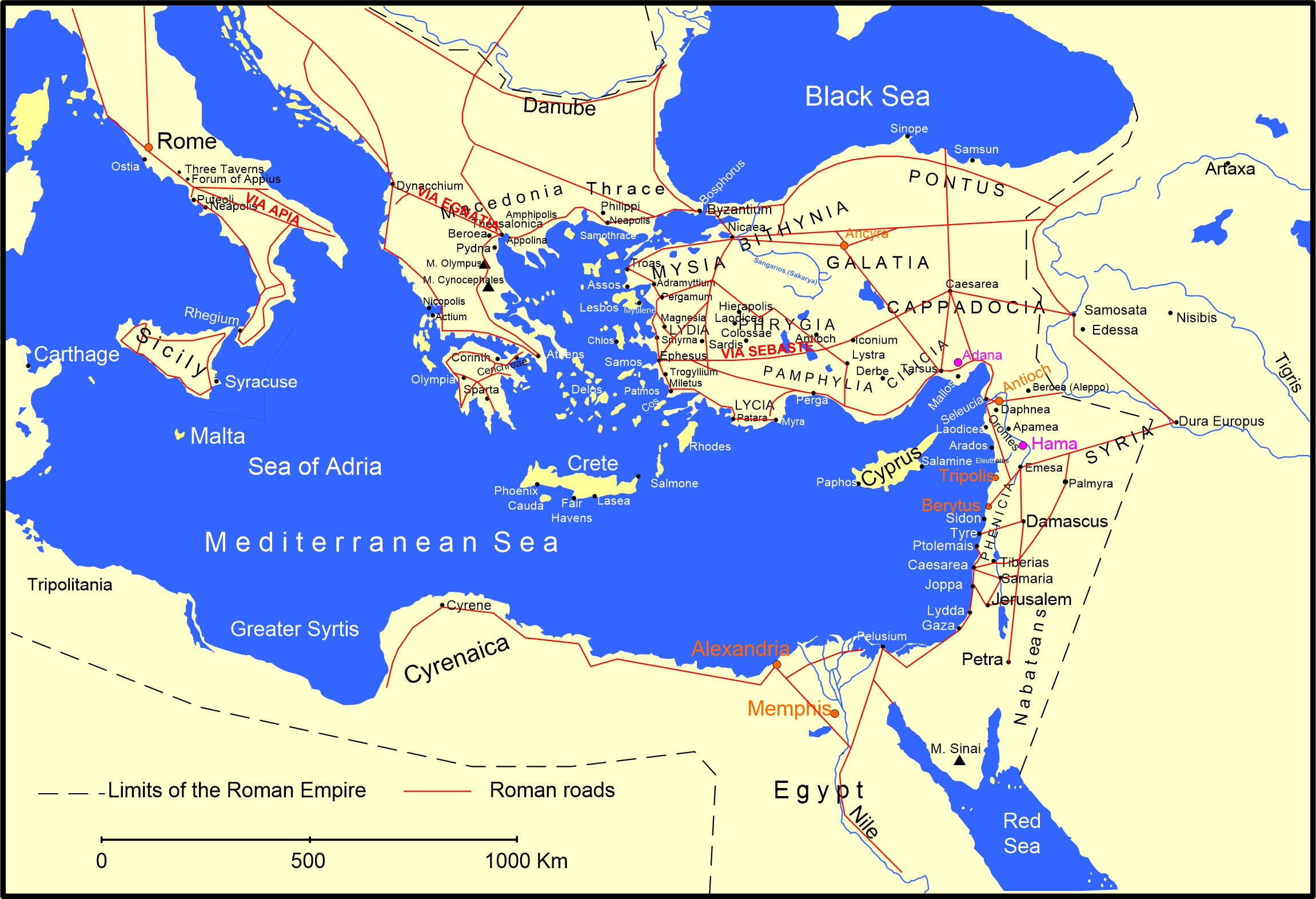Map of the Roman roads at the time of s. Paul